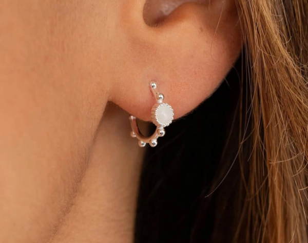 Boucles d'oreilles créoles perlées et pierre fine Argent 925