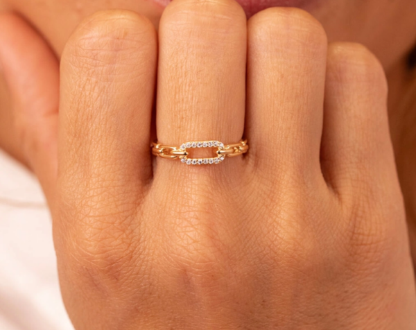 Bague rectangles entrelacés et zircons Plaqué or